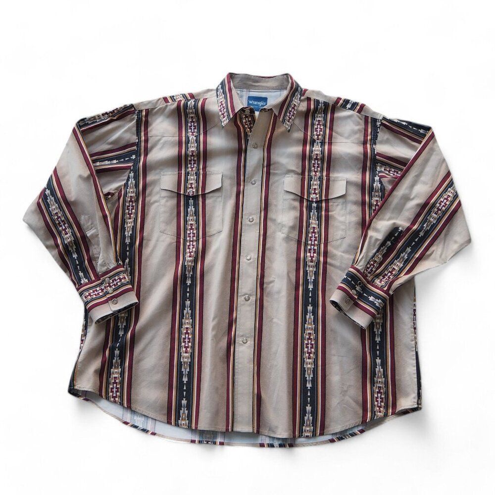 Wrangler Brushpopper Vintage Aztec Pearl Snap Long Sleeve Western Shirt‎ Men 2XL